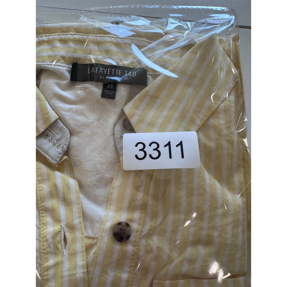 LAFAYETTE 148 Justice Yellow‎ White Stripe Short Sleeve Button Down Shirt X - Picture 11 of 12